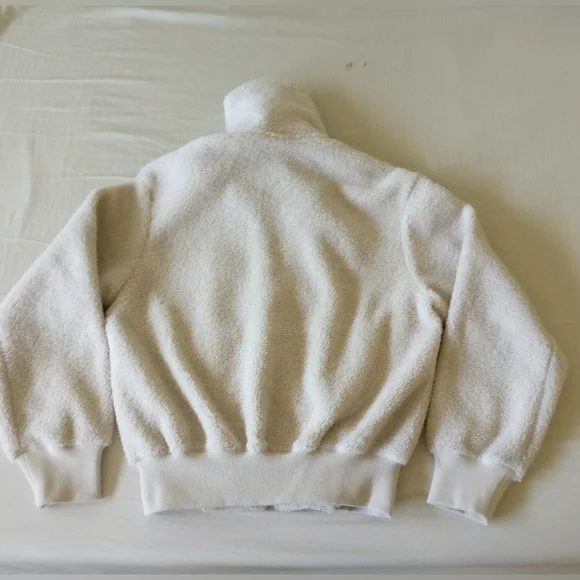 NWOT Uniqlo Cream Sherpa Fleece Pile Lined Cropped Teddy Bomber Jacket XS - Picture 12 of 16